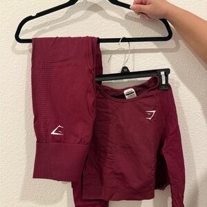 Gymshark Seamless Long Sleeve & Leggings Set | Burgundy | Size M